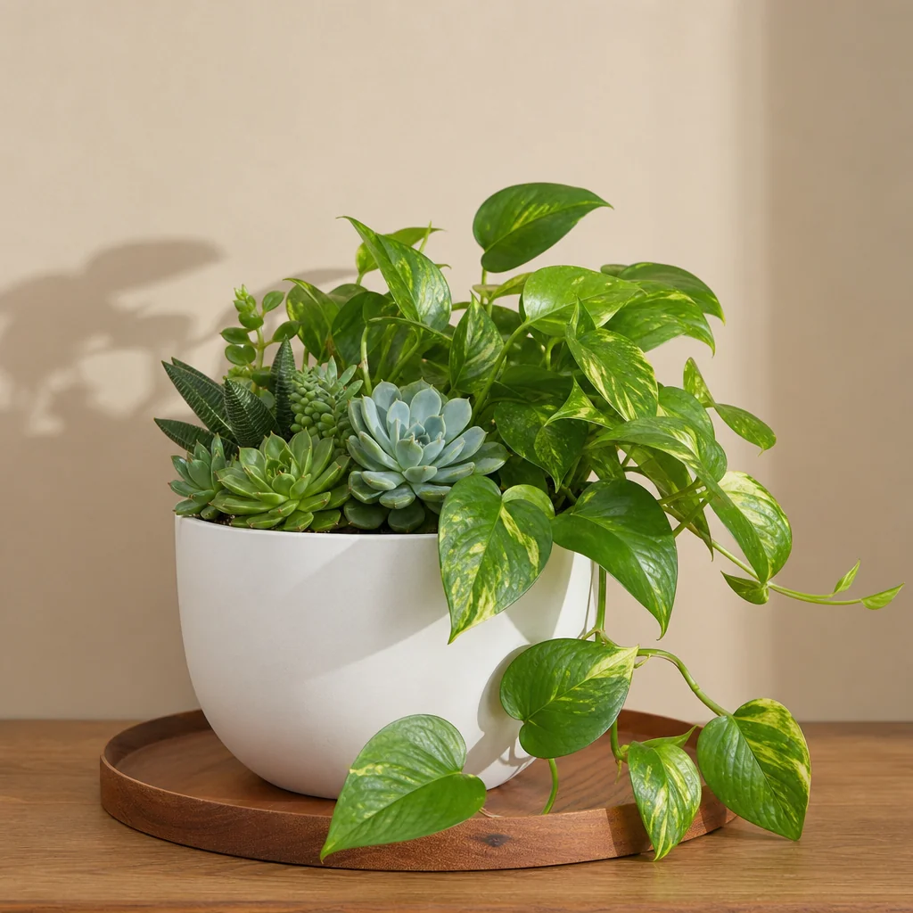Matte terracotta indoor planter with subtle ribbing