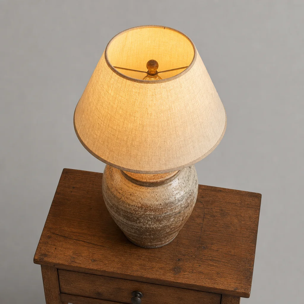 Stoneware ceramic table lamp with linen shade